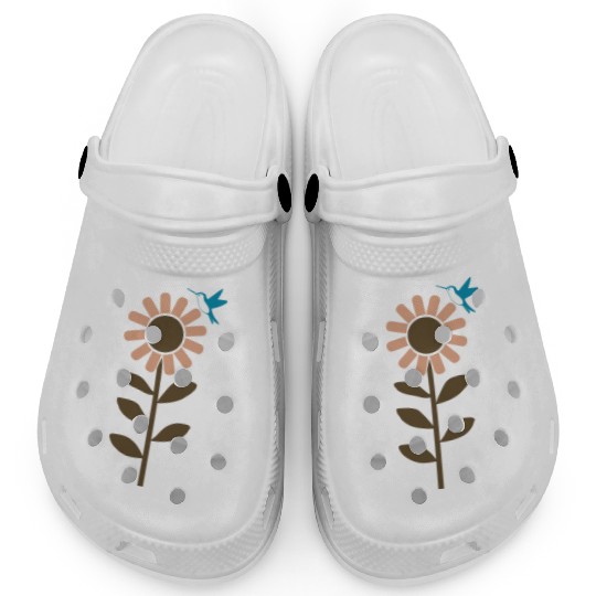 Hummingbird With Flower 3 Color Vector Clogs