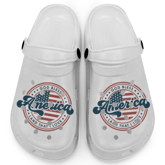 4th of July Retro US Flag God Bless America Funny Clogs