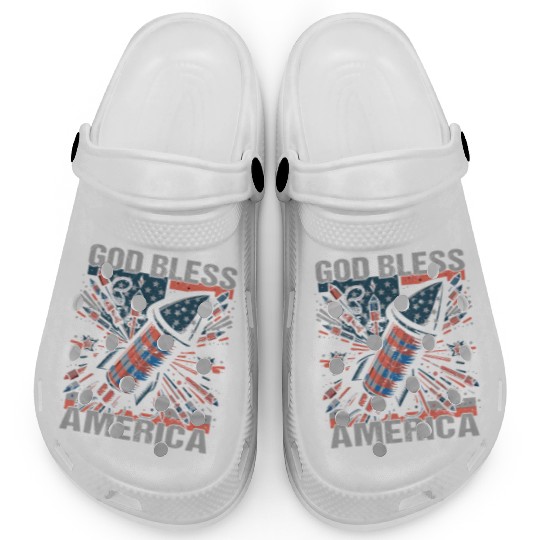 God Bless America Retro US Flag Funny Fireworks Clogs