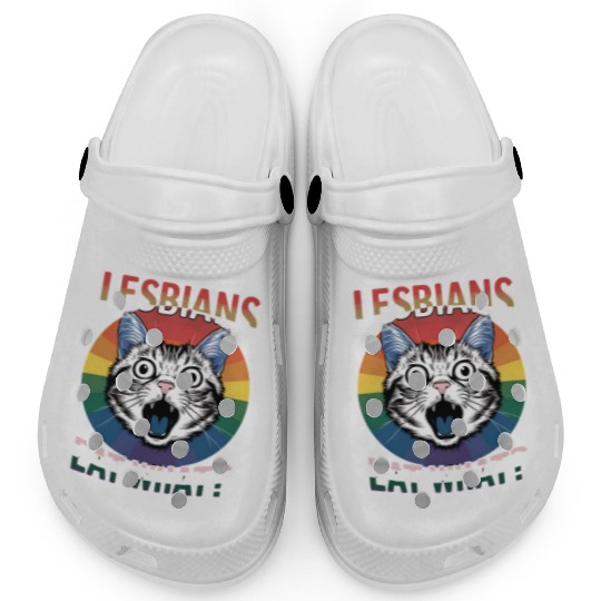Lesbians Eat What Cat Humor LGBTQ Pride Flag Clogs