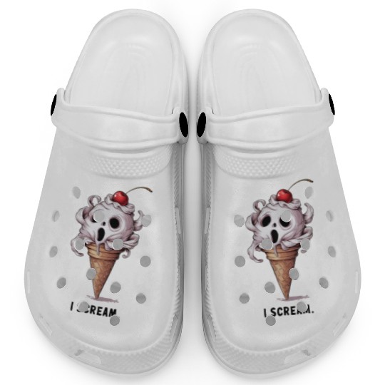 I Scream Ice Cream Skull Art Clogs