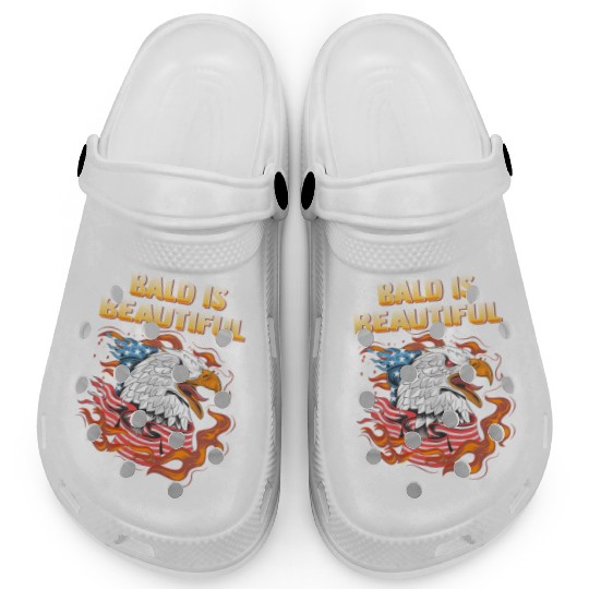 Bald Is Beautiful US Flag Eagle 4th Of July Funny Clogs