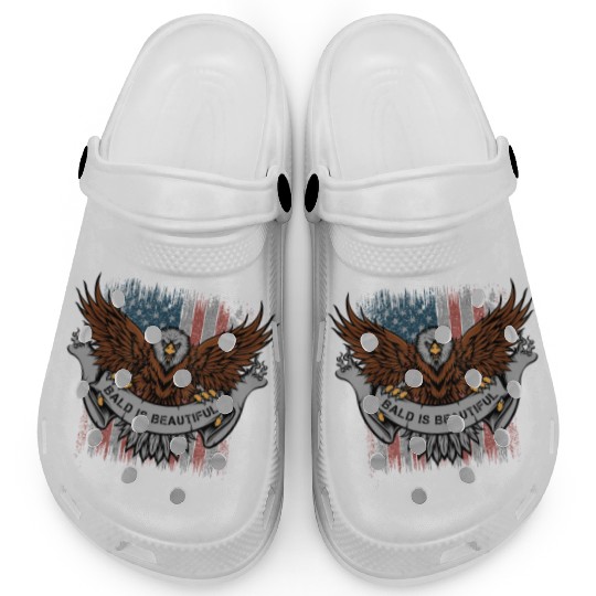Bald Is Beautiful US Flag 4th Of July Funny Eagle Clogs