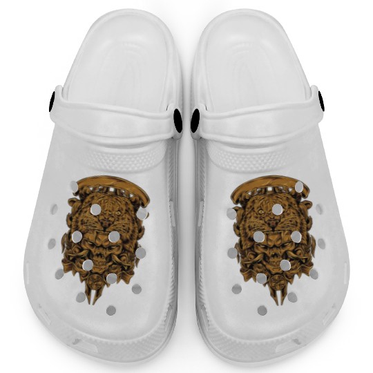 Golden Angry Tiger Tora Skull Tattoo Clogs