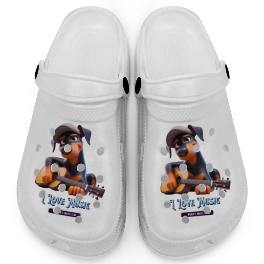 dog playing guitar Clogs