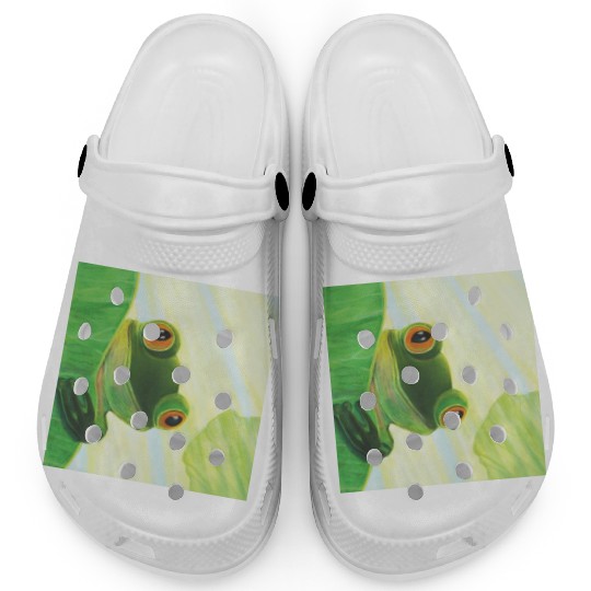 Cute Green Frog Peeping out From Behind Lily Pad Clogs