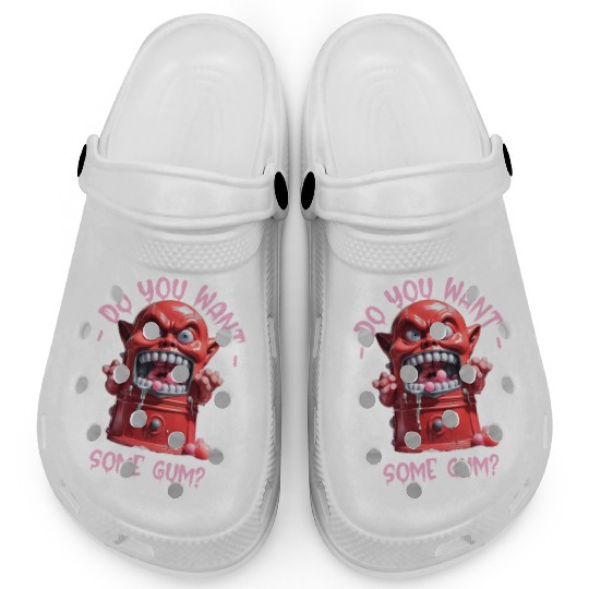 Funny Dark Humor Slobbering Bubblegum Machine Clogs