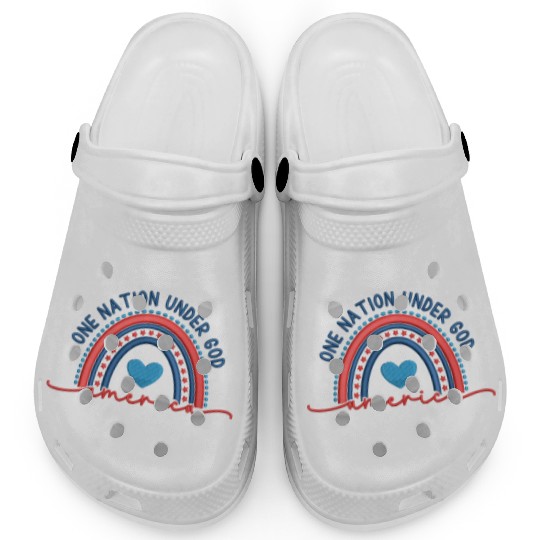 One Nation Under God Rainbow Embroidery Effect Clogs