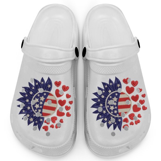 American Sunflower Hearts Embrodery Effect Clogs