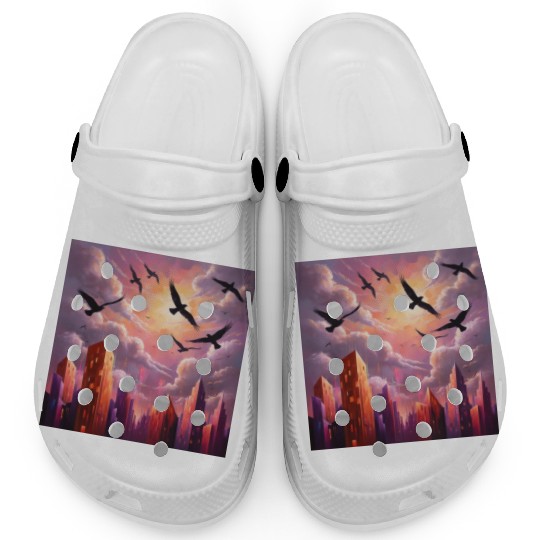 Geometric Twilight City Clogs