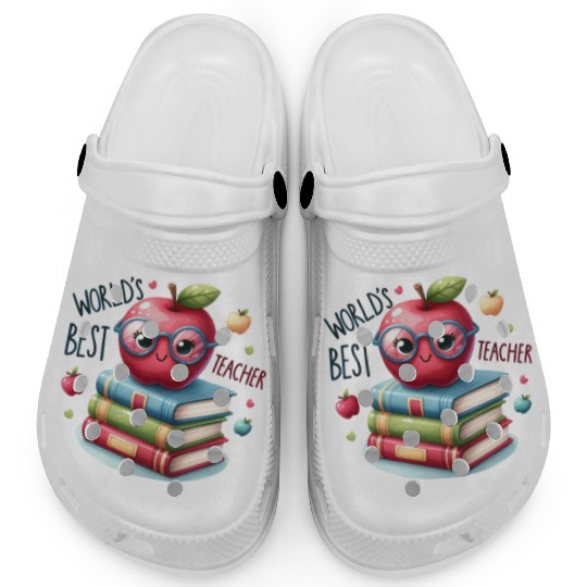 Worlds Best Teacher Apple And Books For Teacher Clogs