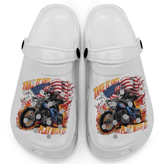 Take it out play with it USA Flag Skeleton Biker Clogs