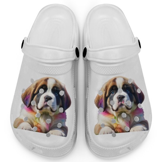 Rainbow Ombre Saint Bernard Puppy Clogs