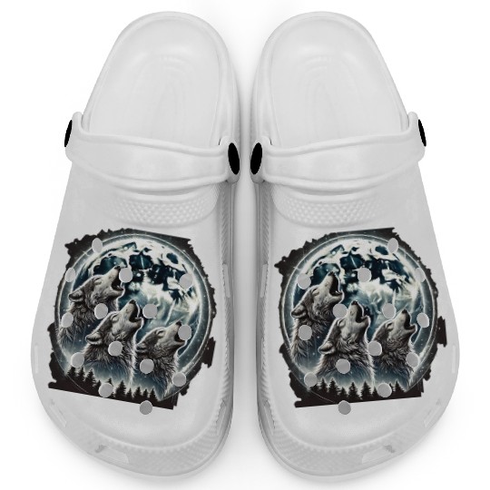 Wolfs Moon Nature Cute forest graphic Clogs