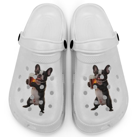 Frenchie Drinking Beer Realistic Clogs