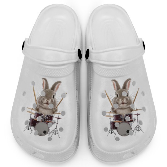 Rabbit Playing Drums Realistic Clogs