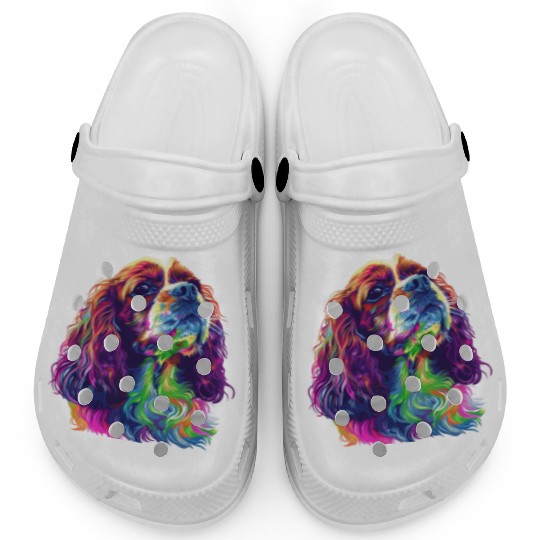 Cavalier King Charles Spaniel Illustration Rainbow Clogs