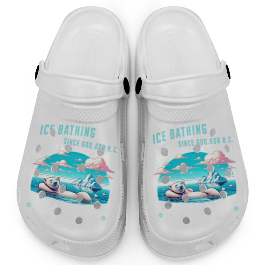 relaxed polar bear takes an arctic ice bath retro Clogs