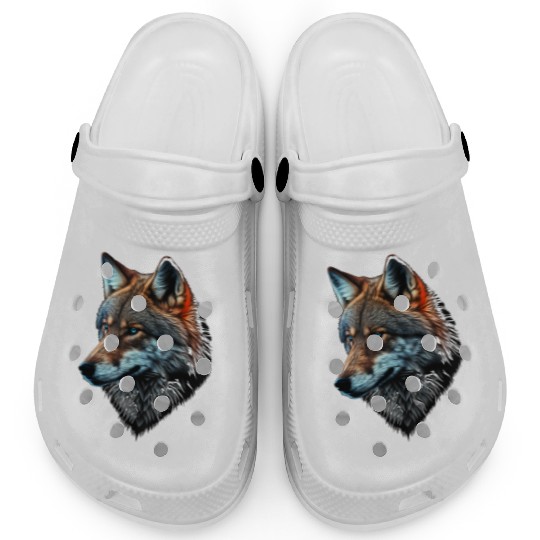 Wolf Portrait Animal Print Clogs