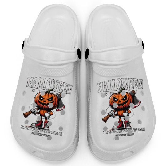 pumpkin holding ax Clogs
