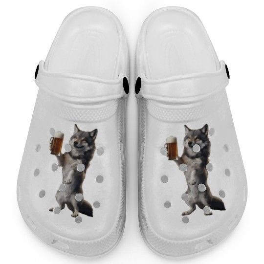 Wolf Drinking Beer Realistic Clogs