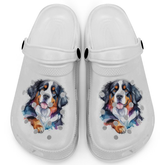 Bernese Mountain Dog Watercolor Clogs