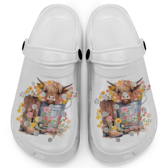 Highland Cow flowers Christmas Clogs