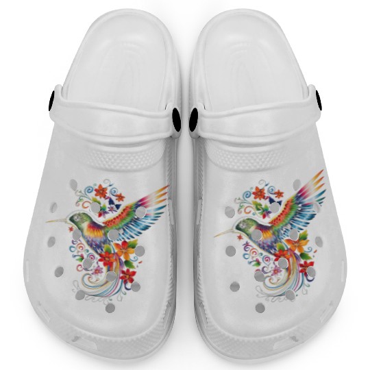 Hummingbird Flowers Colorful Hummindgbird Clogs