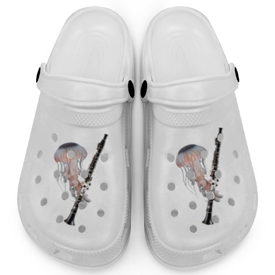 Jellyfish Playing Clarinet Realistic Clogs