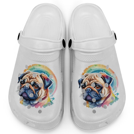 Pug Watercolor Clogs