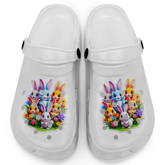 Colorful Spring Celebration with Cute Bunnies Clogs