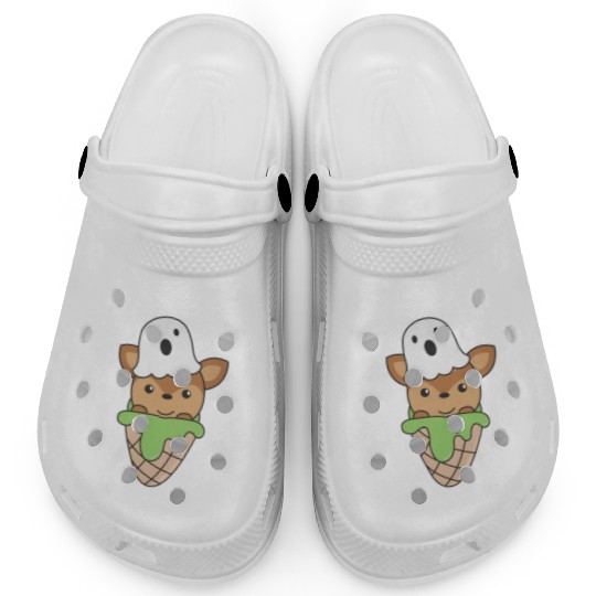 Deer Halloween Ghost I Scream Ice Cream Pun Clogs