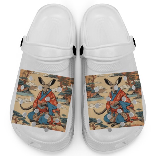 Retro Ukiyo-e Style Kangaroo Caricature Clogs