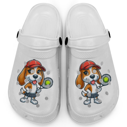 Funny dog beagle tennis comic tennis player Clogs