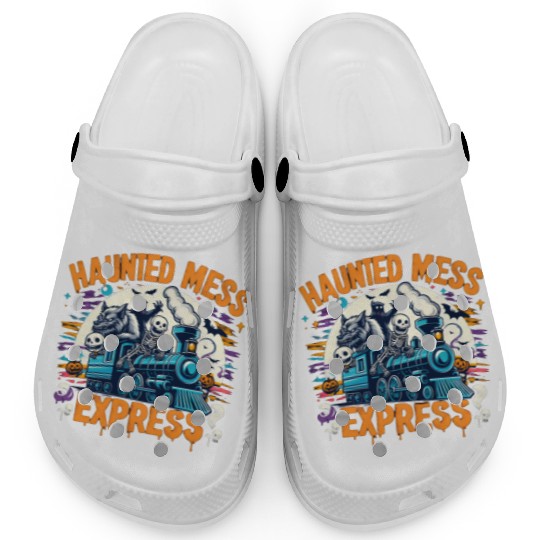 Haunted Mess Express Fun Spook Halloween Train Pun Clogs