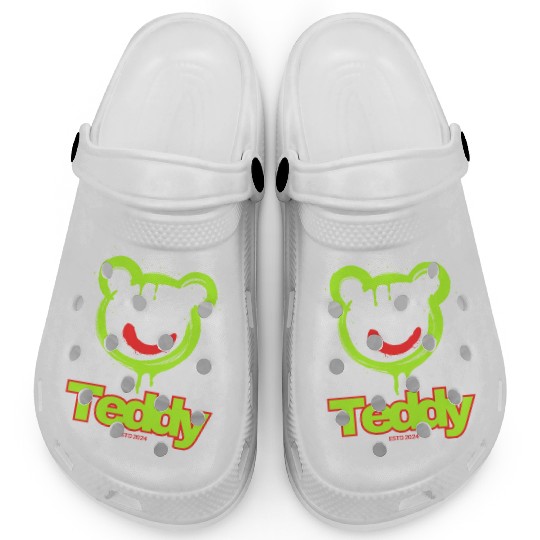Neon Drip Teddy Bear Illustration Clogs