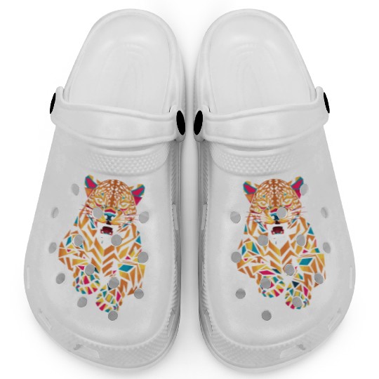 Colorful Geometric Jaguar Illustration Clogs