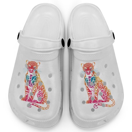Colorful Geometric Jaguar Artwork for Bold Clogs