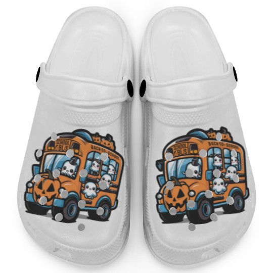 Ghost Halloween School Bus Clogs