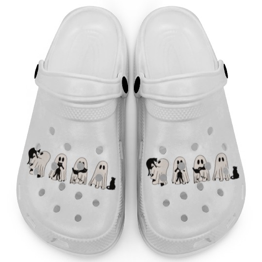 Funny Ghost Black Cat Spooky Season Trick Or Treat Clogs
