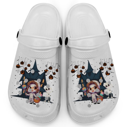 Friendly mummy and skeleton illustration Clogs