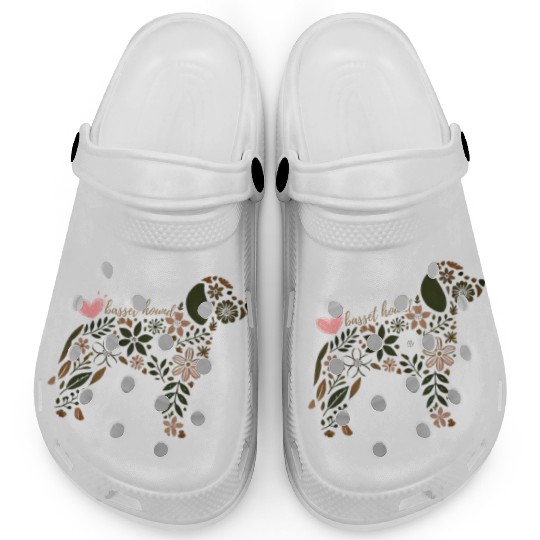 Floral Basset Hound Silhouette: Nature-Inspired Do Clogs