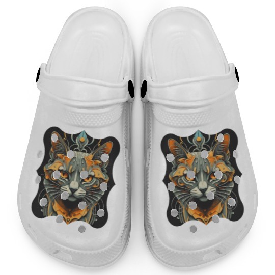 Elegant stylish black and gold cat face Clogs