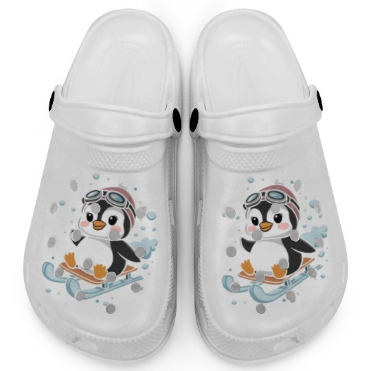 Cute Penguin Sledding with Snowflakes Clogs