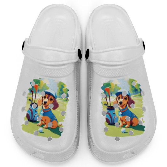 Dachshund Dog Playing Golf Funny Design Clogs