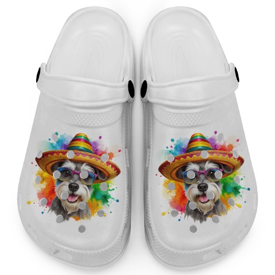 Schnauzer head, dog with glasses Clogs