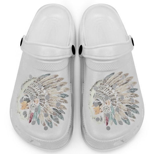 Aztec Warrior Mask with Tribal Art and Ancient Clogs