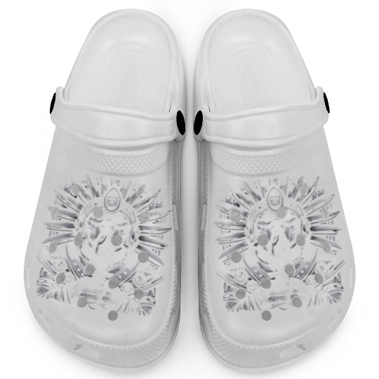 Aztec Warrior Mask with Tribal Art and Ancient Clogs