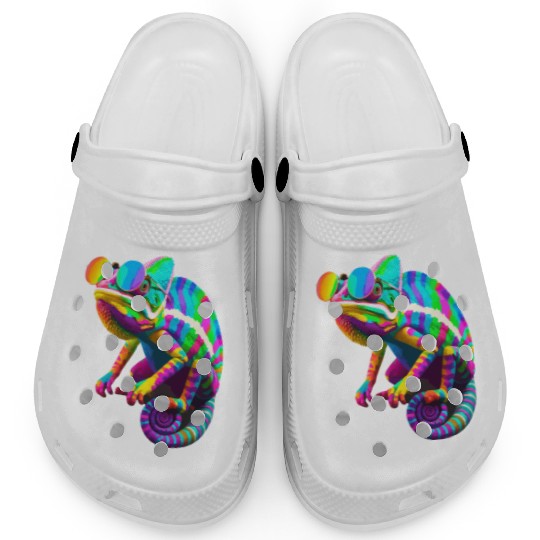 Colorful Chameleon with Sunglasses Clogs