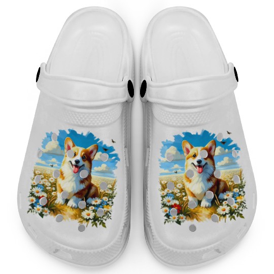 Corgi in Summer Clogs